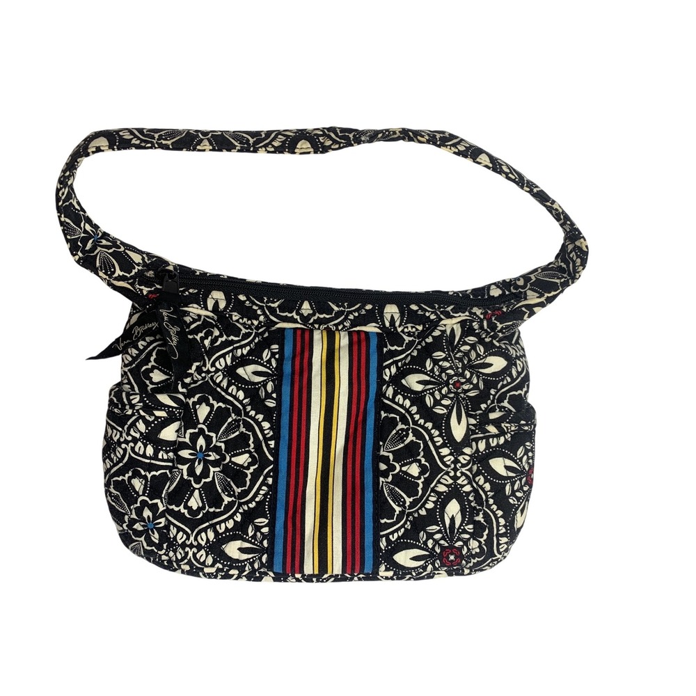 Vera Bradley Night‎ and Day Quilted Cotton Hobo Shoulder Bag Black White Floral
